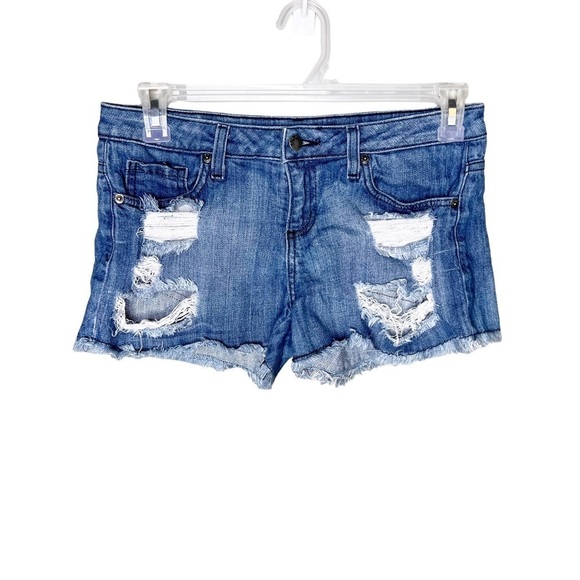 GJG Denim Distressed Stretch Denim Shorts - Picture 1 of 5